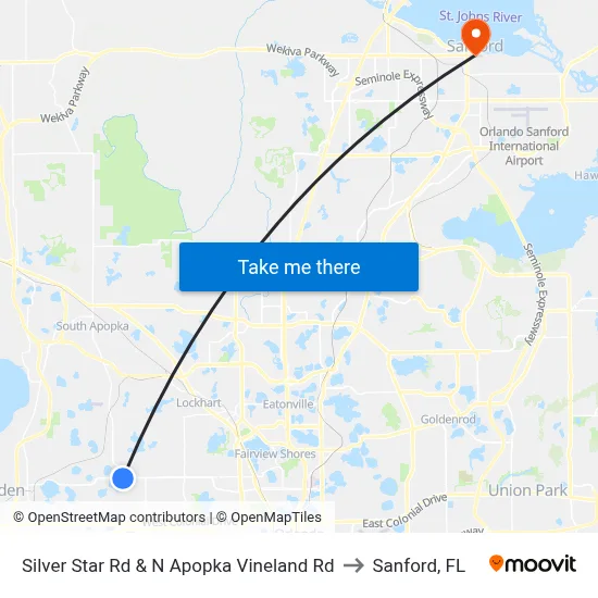 Silver Star Rd & N Apopka Vineland Rd to Sanford, FL map