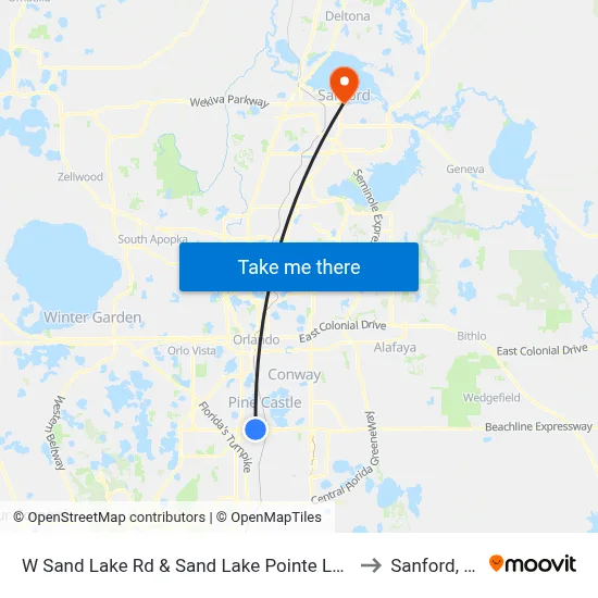 W Sand Lake Rd & Sand Lake Pointe Loop to Sanford, FL map