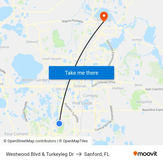 Westwood Blvd & Turkeyleg Dr to Sanford, FL map