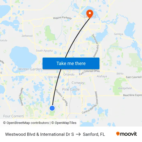 Westwood Blvd & International Dr S to Sanford, FL map