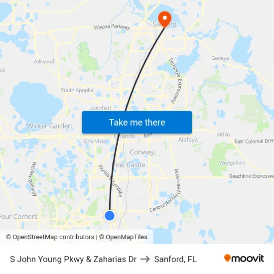 S John Young Pkwy & Zaharias Dr to Sanford, FL map