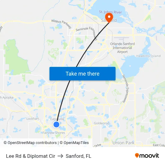 Lee Rd & Diplomat Cir to Sanford, FL map