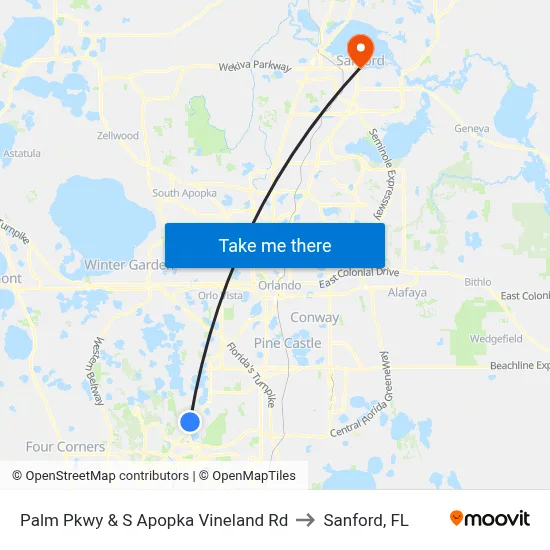 Palm Pkwy & S Apopka Vineland Rd to Sanford, FL map