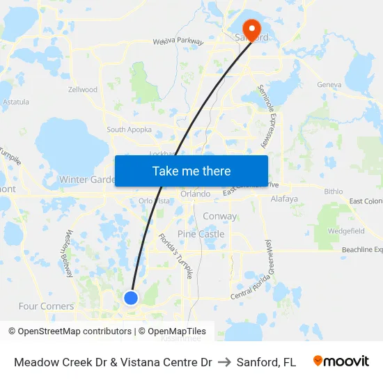 Meadow Creek Dr & Vistana Centre Dr to Sanford, FL map