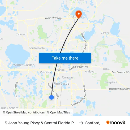 S John Young Pkwy & Central Florida Pkwy to Sanford, FL map