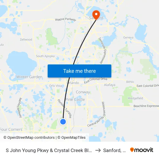 S John Young Pkwy & Crystal Creek Blvd to Sanford, FL map