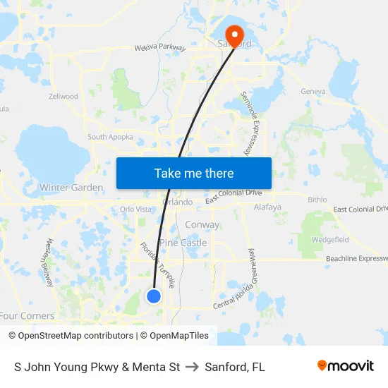 S John Young Pkwy & Menta St to Sanford, FL map