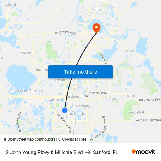 S John Young Pkwy & Millenia Blvd to Sanford, FL map