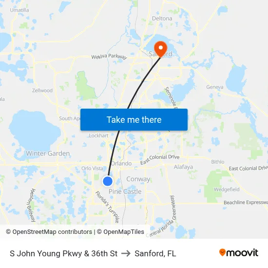 S John Young Pkwy & 36th St to Sanford, FL map