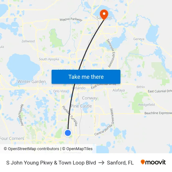 S John Young Pkwy & Town Loop Blvd to Sanford, FL map