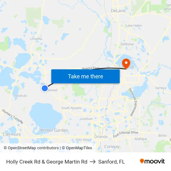 Holly Creek Rd & George Martin Rd to Sanford, FL map