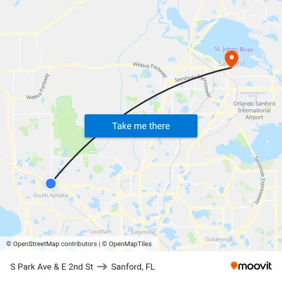S Park Ave & E 2nd St to Sanford, FL map