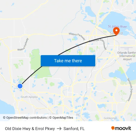 Old Dixie Hwy & Errol Pkwy to Sanford, FL map