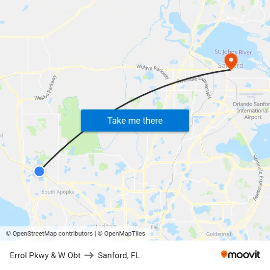 Errol Pkwy & W Orange Blossom Trl to Sanford, FL map