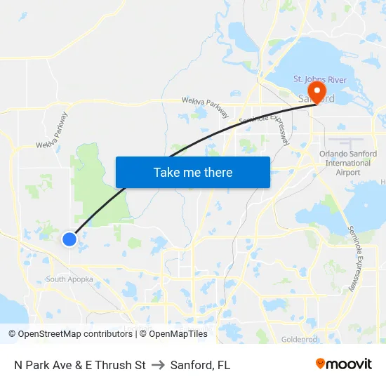N Park Ave & E Thrush St to Sanford, FL map