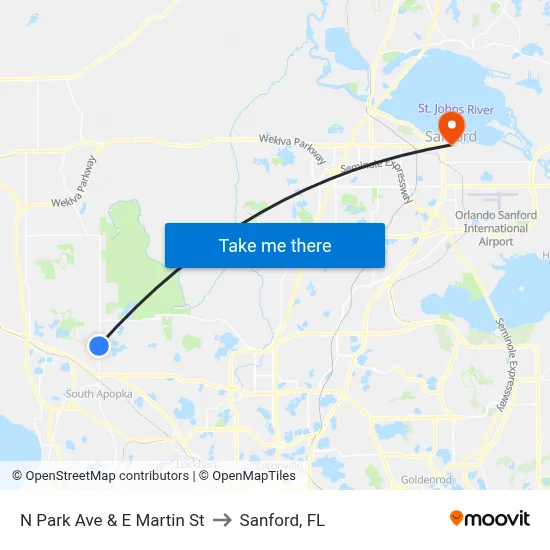 N Park Ave & E Martin St to Sanford, FL map