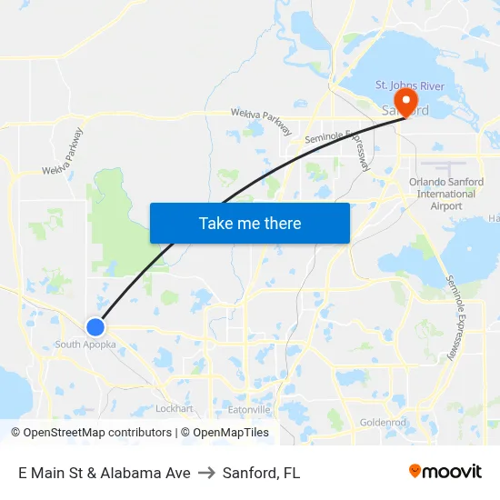E Main St & Alabama Ave to Sanford, FL map