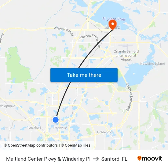 Maitland Center Pkwy & Winderley Pl to Sanford, FL map
