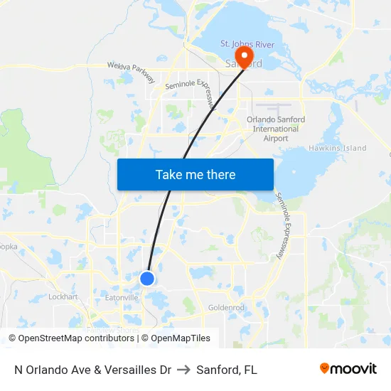 N Orlando Ave & Versailles Dr to Sanford, FL map