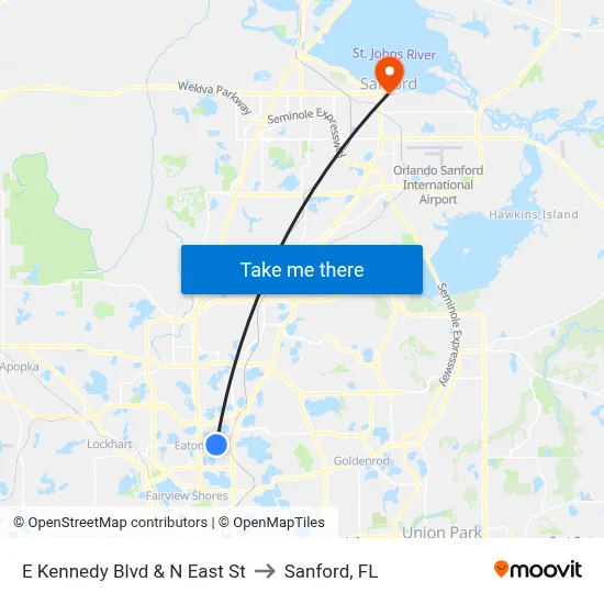 E Kennedy Blvd & N East St to Sanford, FL map