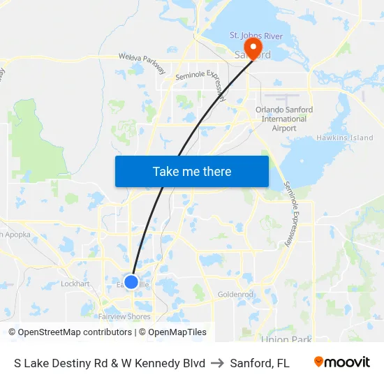 S Lake Destiny Rd & W Kennedy Blvd to Sanford, FL map