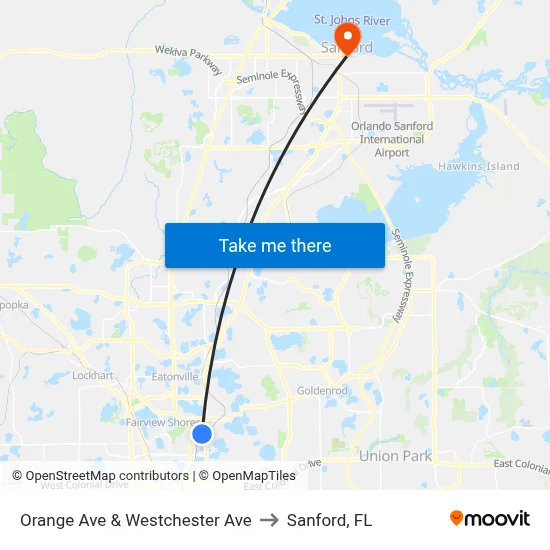 Orange Ave & Westchester Ave to Sanford, FL map