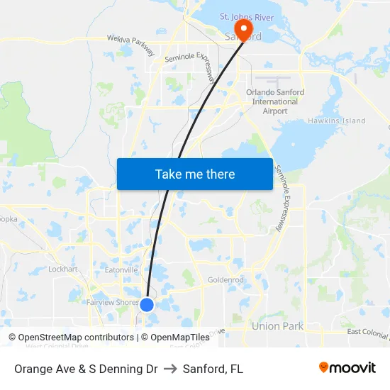 Orange Ave & S Denning Dr to Sanford, FL map