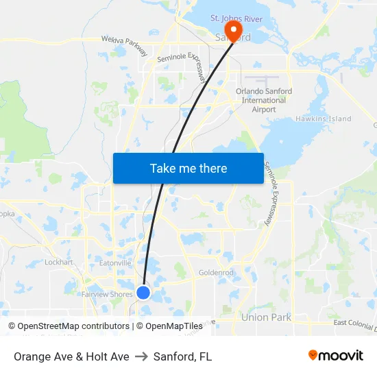 Orange Ave & Holt Ave to Sanford, FL map