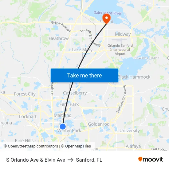S Orlando Ave & Elvin Ave to Sanford, FL map