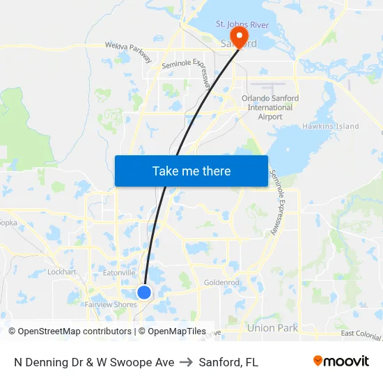 N Denning Dr & W Swoope Ave to Sanford, FL map