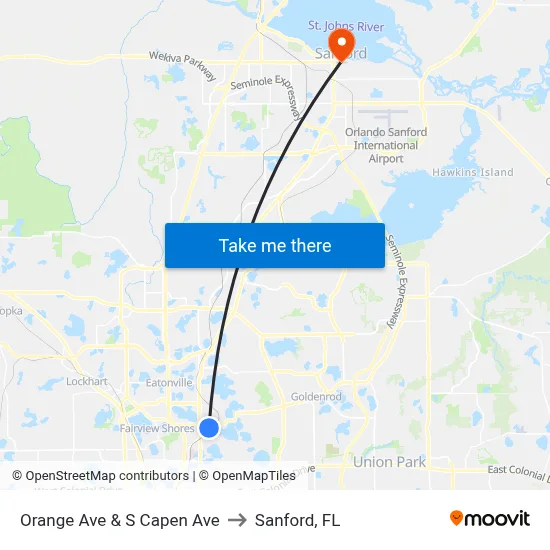Orange Ave & S Capen Ave to Sanford, FL map