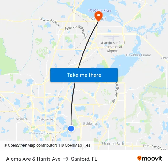 Aloma Ave & Harris Ave to Sanford, FL map