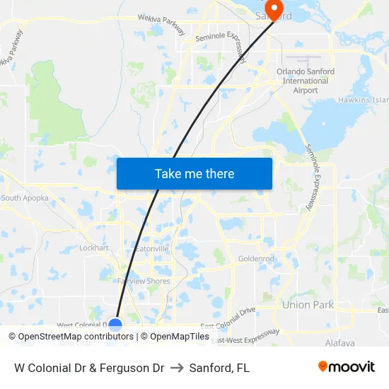 W Colonial Dr & Ferguson Dr to Sanford, FL map