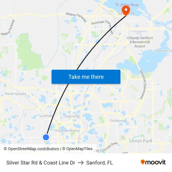 Silver Star Rd & Coast Line Dr to Sanford, FL map