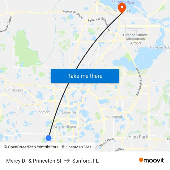 Mercy Dr & Princeton St to Sanford, FL map