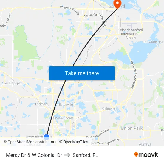 Mercy Dr & W Colonial Dr to Sanford, FL map