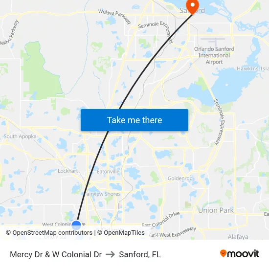 Mercy Dr & W Colonial Dr to Sanford, FL map