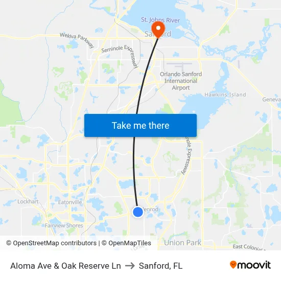 Aloma Ave & Oak Reserve Ln to Sanford, FL map