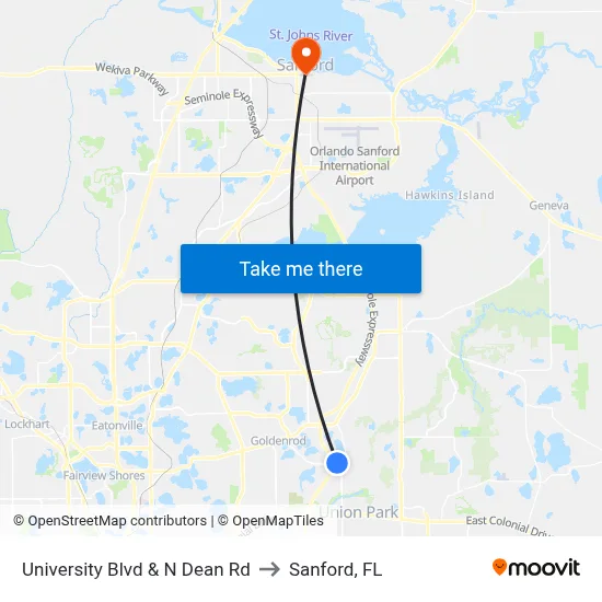 University Blvd & N Dean Rd to Sanford, FL map