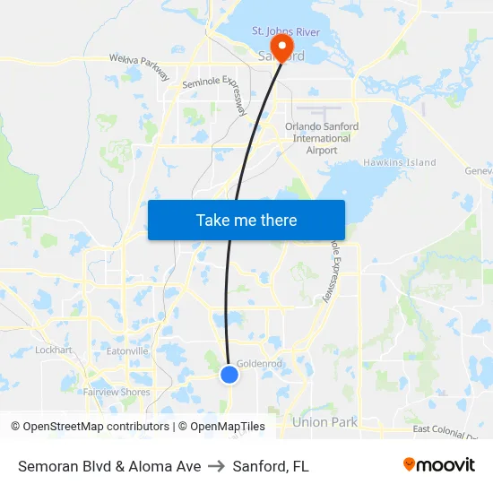 Semoran Blvd & Aloma Ave to Sanford, FL map