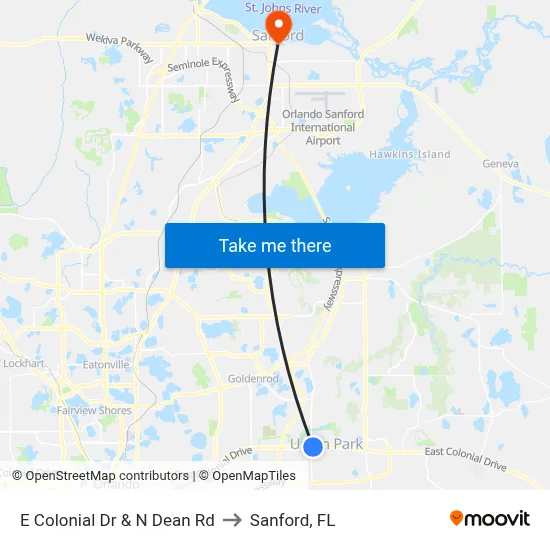 E Colonial Dr & N Dean Rd to Sanford, FL map