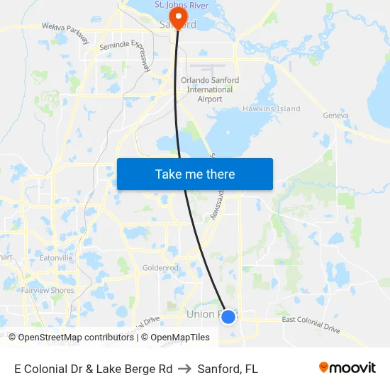 E Colonial Dr & Lake Berge Rd to Sanford, FL map