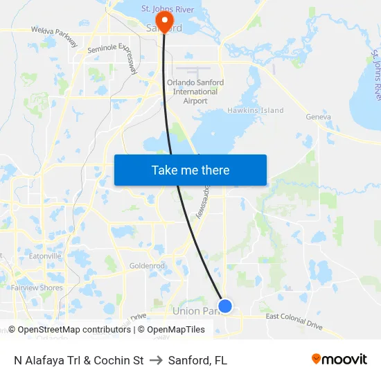N Alafaya Trl & Cochin St to Sanford, FL map
