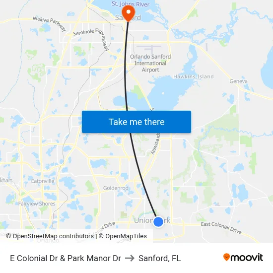 E Colonial Dr & Park Manor Dr to Sanford, FL map