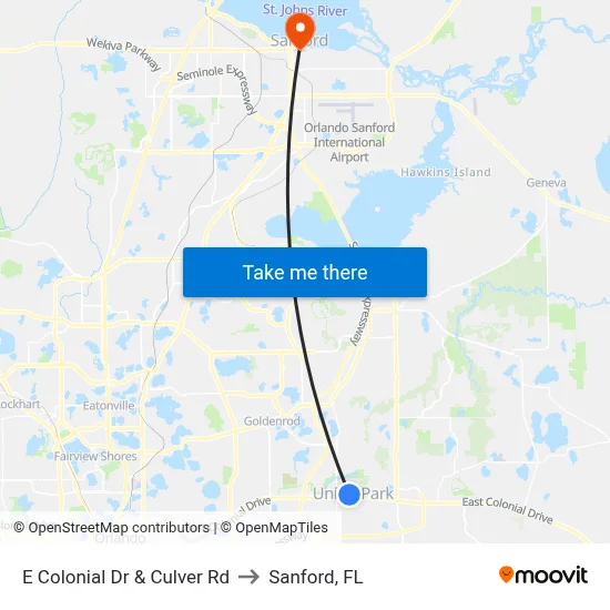 E Colonial Dr & Culver Rd to Sanford, FL map
