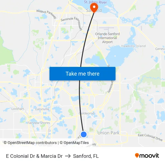 E Colonial Dr & Marcia Dr to Sanford, FL map