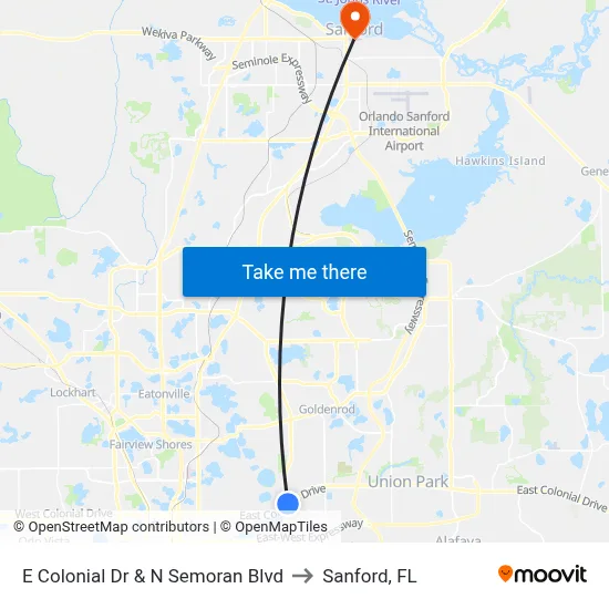 E Colonial Dr & N Semoran Blvd to Sanford, FL map
