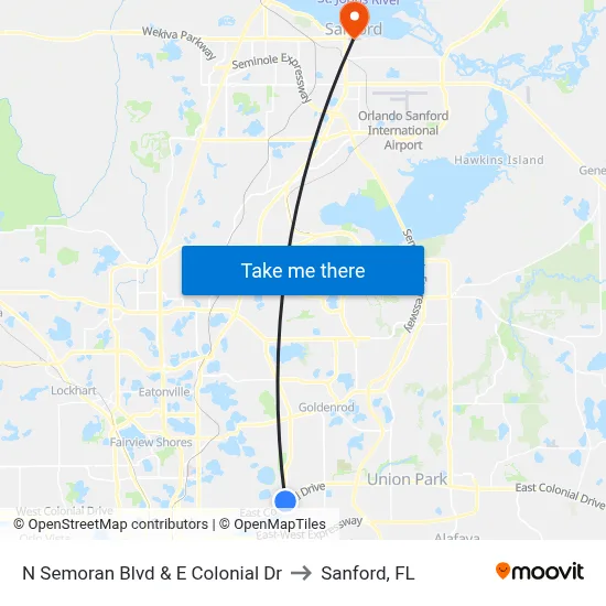 N Semoran Blvd & E Colonial Dr to Sanford, FL map