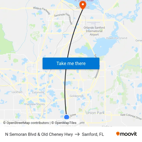N Semoran Blvd & Old Cheney Hwy to Sanford, FL map