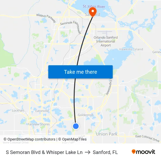 S Semoran Blvd & Whisper Lake Ln to Sanford, FL map